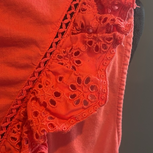 J. Crew coral/orange ruffle, eyelet top - Picture 4 of 7